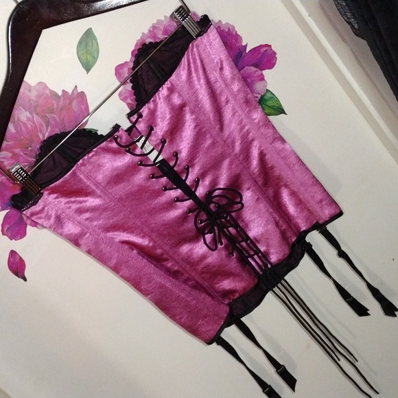 Fredericks of Hollywood Zip Front Corset in Rose Pink w/ Laced Back NWT - Picture 4 of 16